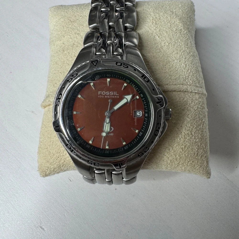 Fossil Men's Stainless Steel Watch with Red Dial